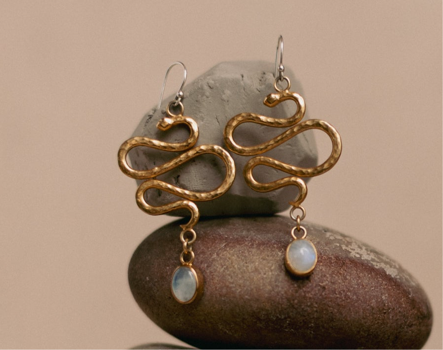 Nagini Gold-Plated Moonstone Earrings III (Medium)